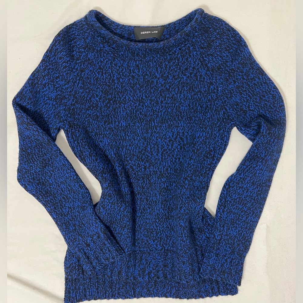 Derek Lam 100% Cashmere Blue Black Marled Knit Sweater Size M Quiet Luxury - Picture 4 of 8